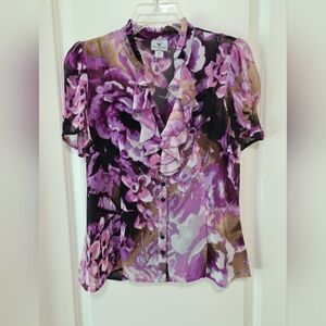 Worthington Ruffled Floral short sleeve blouse, PM